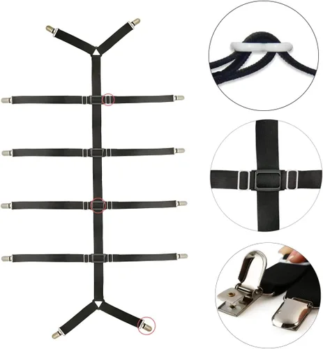 Vista 2 de Correas de sábanas ajustables entrecruzadas para mantener tu cama ordenada (negro)