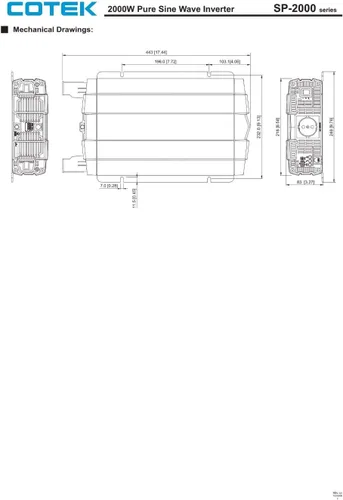 Vista 7 de Inversor de onda sinusoidal pura SP-2000 con GFCI dual 120VAC 12VDC 2000W (SP2000-112)