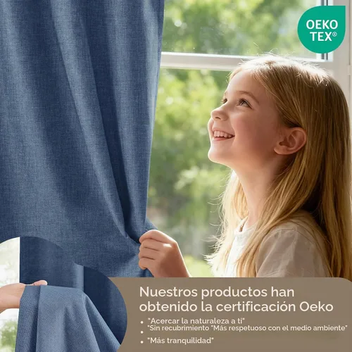 Vista 7 de HOMEIDEAS Cortinas de lino sintético azul polvoriento, 100% opacas, 96 Azul piedra