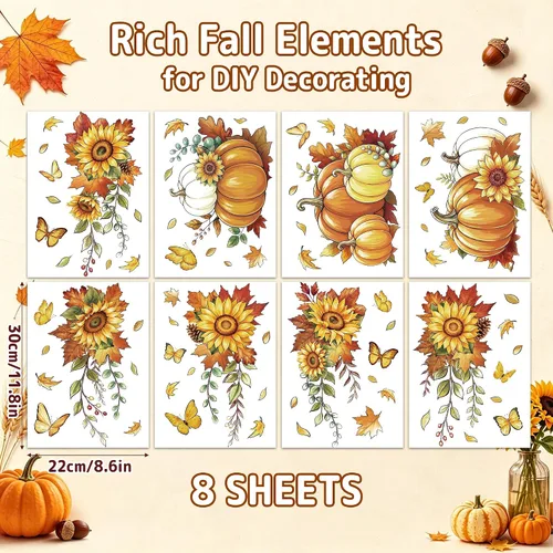 Vista 4 de Natonhi Adhesivos de ventana de otoño, calcomanías de girasol de calabaza Otoño-Naranja