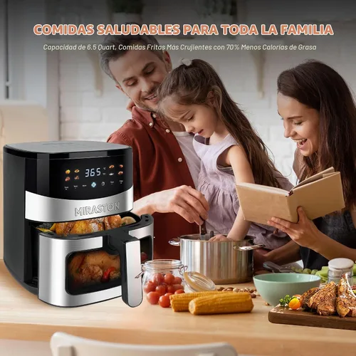 Vista 6 de Freidora de aire digital inteligente de 6.5QT, ventana visual, 8 recetas preestablecidas para comida rápida y fácil, aperitivos, postres, plato