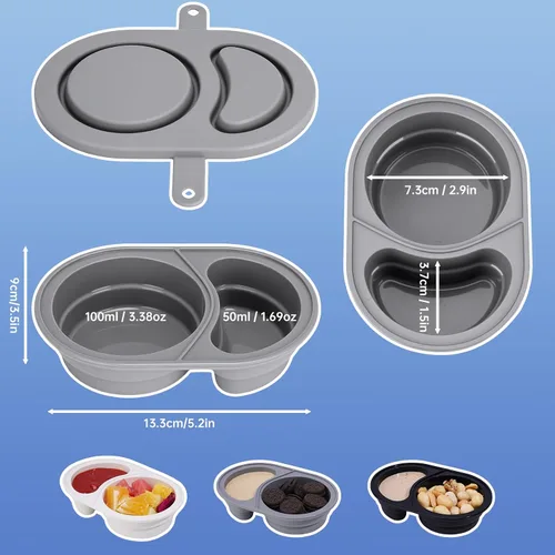 Vista 6 de NiHome Paquete de 3 recipientes de silicona reutilizables de doble compartimento con tapas, seguros para alimentos de bebé, a prueba de fugas