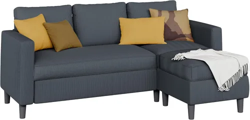 Vista 9 de Shintenchi Sofá modular en forma de L, sofás modulares convertibles con otomana móvil, sofá tapizado de pana de 3 asientos, sofás pequeños para sala