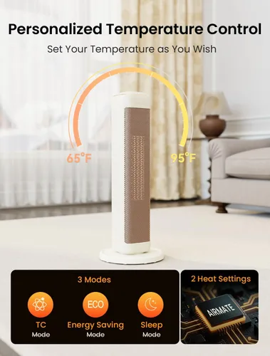 Vista 4 de Calentadores de espacio de 25 pulgadas para uso en interiores, habitaciones grandes, calentadores eléctricos para uso en interiores con termostato