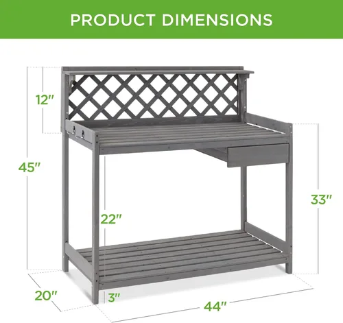 Vista 13 de Best Choice Products Banco para macetas de jardín al aire libre, mesa de trabajo de madera con cajón de gabinete, estante abierto, almacenamiento