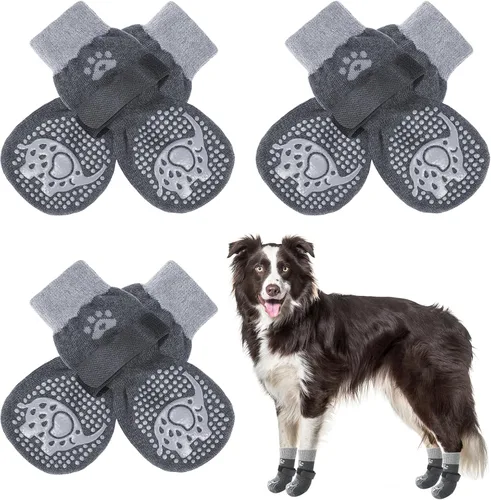 Vista 45 de SCENEREAL 6 piezas de calcetines antideslizantes para perros para prevenir lamido de patas para pavimento caliente/frío, calcetines de agarre