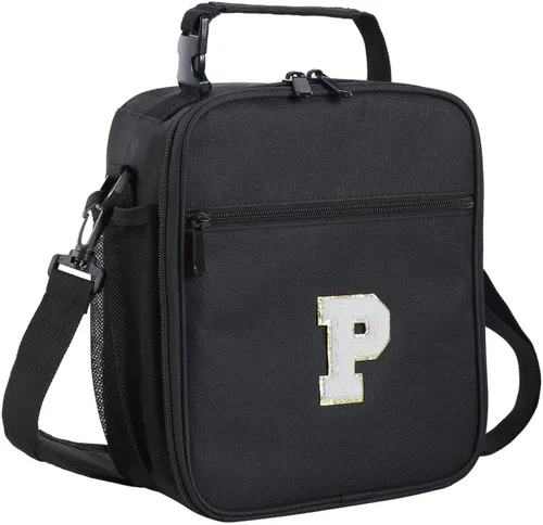 Vista 37 de ELEFOCUS Lonchera aislada con inicial para mujeres y hombres, bolsa de almuerzo personalizada con monograma con correa de hombro ajustable