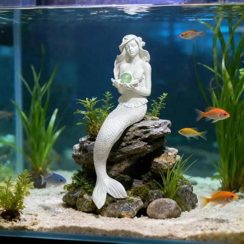 Vista 7 de Teaeeno - Decoración única para pecera, estatua de sirena para acuario Blanco