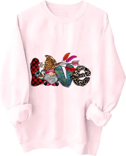Vista 3 de Sudadera para el día de San Valentín para mujer, con gráfico navideño, holgada, casual, de manga larga, cuello redondo, blusas