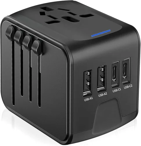 Vista 9 de JMFONE Adaptador de viaje universal con GaN 100W, adaptador de enchufe de corriente internacional de 5 puertos [4*USB C+1*USB A] y múltiples tomas