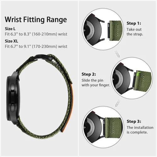 Vista 6 de ULTIMAL Correa de reloj de 0.787 pulgadas compatible con Samsung Galaxy Watch 7, 6, 5, 4, FE/6, 4, Classic/5 Pro, correa de nailon de liberación