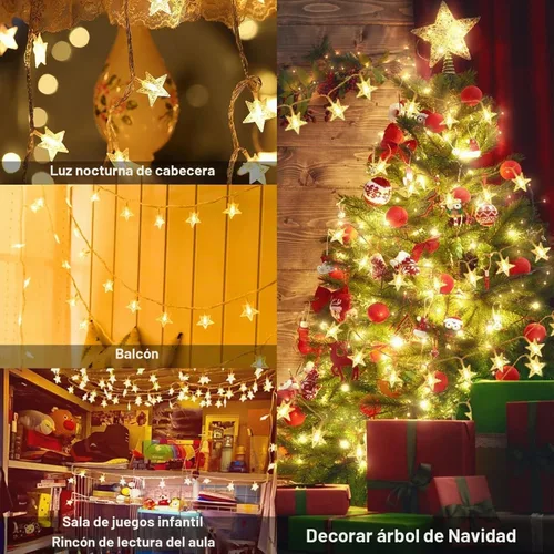 Vista 4 de Guirnalda de luces de estrellas que funcionan con pilas, 10 pies, 20 luces LED de hadas, luces de Navidad alimentadas por pilas para interiores