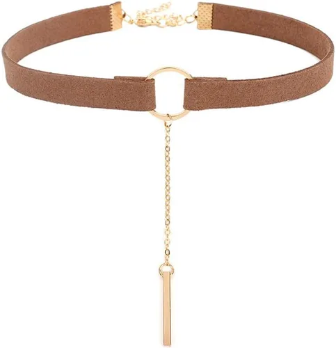 Vista 10 de Collar de Gargantilla Negro y Dorado de Cuero Ancho Collar de Gargantilla de Oro y Plata con Barra Colgante de Cadena Larga para Mujeres y Niñas