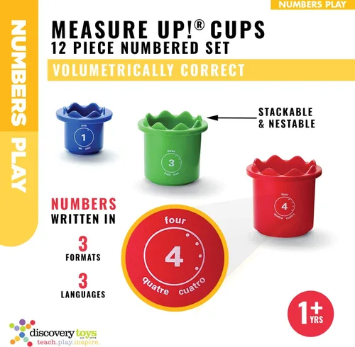 Vista 2 de Discovery Toys Tazas Measure UP! Juego educativo de apilamiento y anidación de 12 piezas numeradas Aprendizaje impulsado por niños Juguete