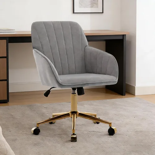Vista 14 de Silla de escritorio de oficina en casa, cómoda silla de computadora de terciopelo con asiento de respaldo, 300 libras de altura ajustable ergonómica