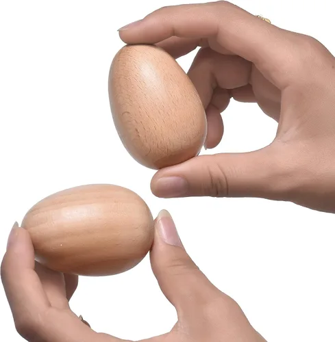 Vista 2 de Juego de 4 unidades de maracas de madera en forma de huevo, instrumentos de percusión musicales, acabado natural