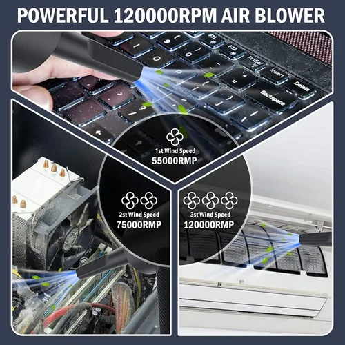 Vista 2 de Yomile - Plumero de aire comprimido, 2 en 1, 120000 RPM inalámbrico con batería de 7600 mAh soplador de polvo para limpiador de teclado, soplador
