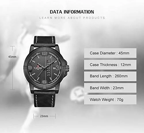 Vista 4 de NAVIFORCE Fecha Cuarzo Hombres Casual Militar Deportes Japón Movimiento de Cuarzo Relojes de Pulsera de Cuero Genuino Gery