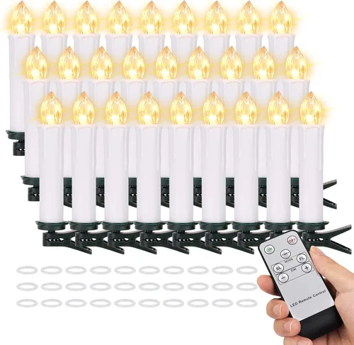Vista 8 de 3 Piezas Velas de Árbol de Navidad Sin Llama con Control Remoto y Temporizador, Funcionan con Baterías con Llama Parpadeante 3D, Velas Cónicas de 7