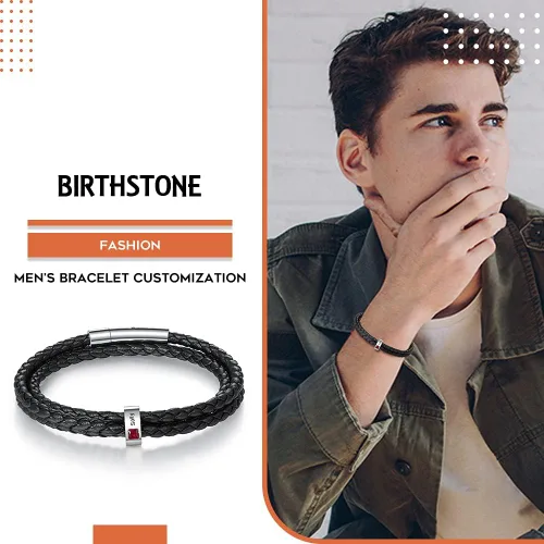 Vista 2 de kaululu Pulsera de cuero personalizada para hombres con piedras natales de 12345 cuentas de acero inoxidable grabadas con nombres personalizados