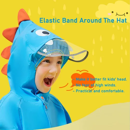 Vista 2 de Fewlby Chubasquero para niños y niñas, poncho de lluvia Waterpoof, chaqueta de lluvia para niños, ropa impermeable de dibujos animados de 2 a 8 años
