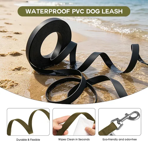 Vista 2 de Wolfone Correa Larga Verde Militar de 5 pies – Correa de Entrenamiento Impermeable para Perros para Llamada, Natación, Camping, Playa, Caza, Caminata