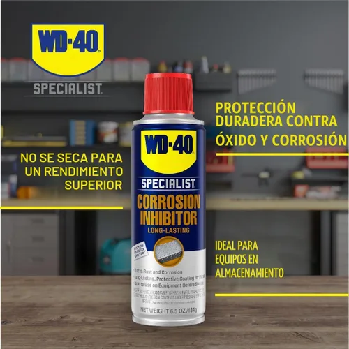 Vista 2 de Spray inhibidor de corrosión a largo plazo WD-40, 6.5 onzas., 1 Spray antioxidante para proteger piezas metálicas en entornos extremos