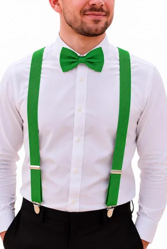 Vista 13 de Juego de tirantes y pajarita para hombre, tirantes ajustables en Y con pajarita a juego para bodas y uso formal Negro