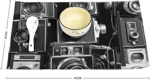 Vista 2 de Retro Cool Camera Collection Placemats Set of 6 Washable Non-Slip Waterproof Place Mats Rectangle Canvas Heat Resistant Table Mats for Party Kitchen