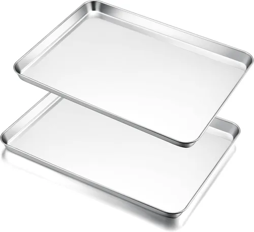 Vista 18 de E-far Mini bandeja para horno tostador, bandeja para hornear galletas de acero inoxidable de 9.4 x 7.3 pulgadas, bandeja pequeña de metal no tóxico