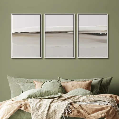 Vista 78 de SIGNFORD - Set de obras de arte en lienzo enmarcado para pared, ilustraciones abstractas de neblina del desierto en tonos neutros beige y marrón