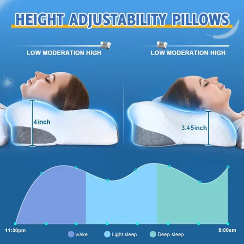 Vista 5 de Almohadas cervicales para el cuello para dormir de lado, paquete de 2 almohadas cervicales para aliviar el dolor, almohadas de espuma viscoelástica