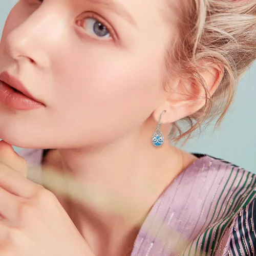Vista 3 de Aretes colgantes de plata de ley 925 con filigrana de margarita loto rosa piedra lunarópalo palanca lágrima para mujer nudo celta infinito joyería