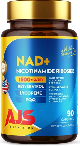 Vista 8 de AJS NAD+ Cellular Energy - Suplemento NR con PQQ, resveratrol, licopeno, espermidina, L-ergotioneína y péptidos de colágeno, 90 cápsulas para apoyo