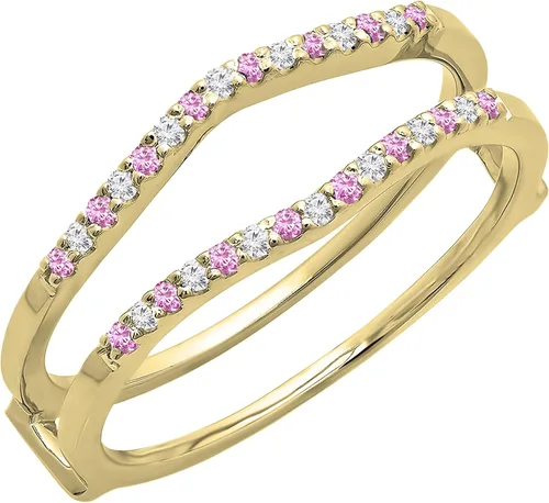 Vista 10 de Dazzlingrock Collection Anillo de protección redondo alternativo de zafiro rosa y diamante blanco para mujer en oro macizo de 10 quilates