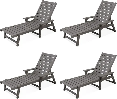 Vista 13 de Chaise Lounge, madera de polietileno, silla de salón al aire libre con respaldo ajustable, resistente a la intemperie, impermeable, a prueba