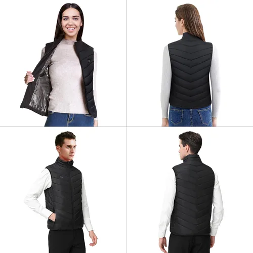 Vista 5 de SAISZE Chaleco térmico con batería incluida chalecos térmicos para hombres chaleco de calefacción para exteriores Negro