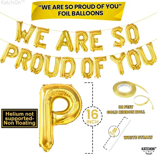 Vista 4 de KatchOn, Globos con texto en inglés "We Are So Proud Of You" de 16 pulgadas, globos dorados de felicitaciones We are so proud of you