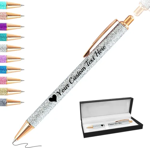 Vista 23 de Bolígrafos con purpurina personalizados con nombre, bolígrafos bonitos y bonitos personalizados, bolígrafos retráctiles de tinta negra, suministros