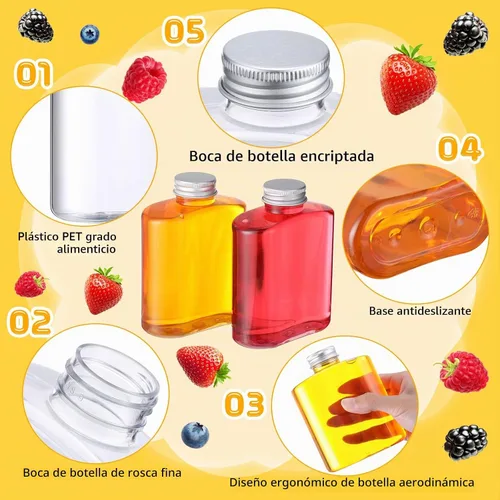 Vista 3 de Thenshop Paquete de 24 botellas de plástico con tapas, botellas de jugo transparentes, botella de agua plana, botella de plástico reutilizable, mini