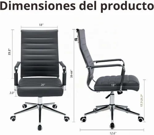 Vista 2 de Silla de escritorio de oficina de cuero, sillas de sala de conferencias con ruedas, silla ejecutiva moderna de respaldo alto, ergonómica, giratoria