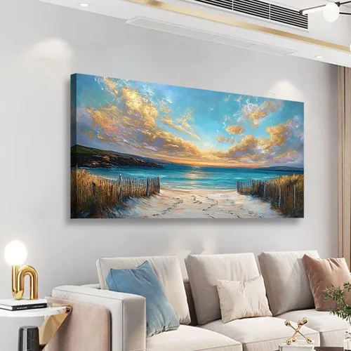 Vista 2 de Cuadros de Lienzo de la Costa de la Playa Arte de Pared para Sala de Estar Oficina Dormitorio Decoración de Pared, Impresiones de Arte de Pared