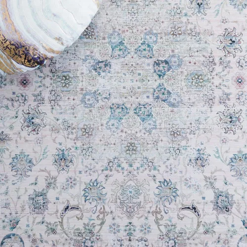 Vista 6 de SAFAVIEH Alfombra lavable Tucson Collection - 2 pies 6 pulgadas x 4 pies, beige y verde, antideslizante, ideal para zonas de alto tráfico