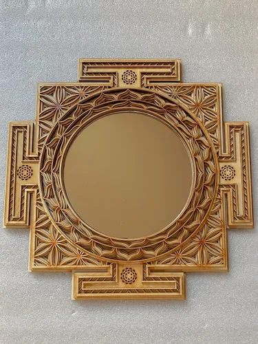 Vista 6 de BHDecor Espejo para decoración de pared para el hogar, marco tallado con láser de varias capas, elegante mandala de madera para colgar, paneles