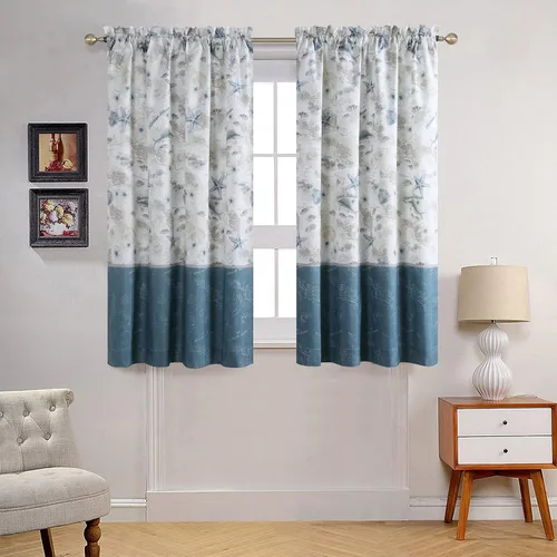 Vista 12 de Juego de 3 cortinas de cocina de tela de poliéster estampada azul aviación océano moderno impermeable blanco, cenefa de 42" de ancho x 12" de largo