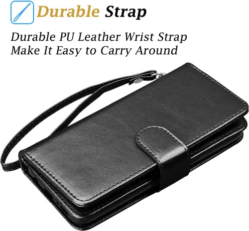 Vista 6 de Funda tipo cartera para iPhone 11, iPhone 11 6.1 de piel tipo cartera con ranuras para tarjetas de crédito de identificación, función atril, funda