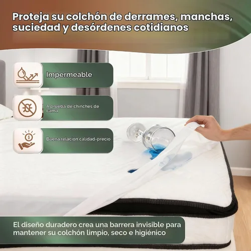 Vista 3 de Mars Wellness Protector y funda de colchón de vinilo impermeable, sábana bajera de color blanco, 1 paquete de 1