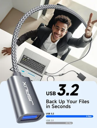 Vista 2 de JSAUX Cable de extensión USB 3.0 de 1.6 ft, cable de extensión USB A macho a hembra, material trenzado duradero, transferencia de datos rápida