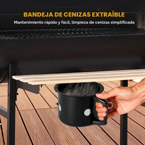 Vista 7 de MASTER COOK Parrilla de carbón de barril con estante frontal plegable de madera, 686 pies cuadrados área de cocina al aire libre, termómetro