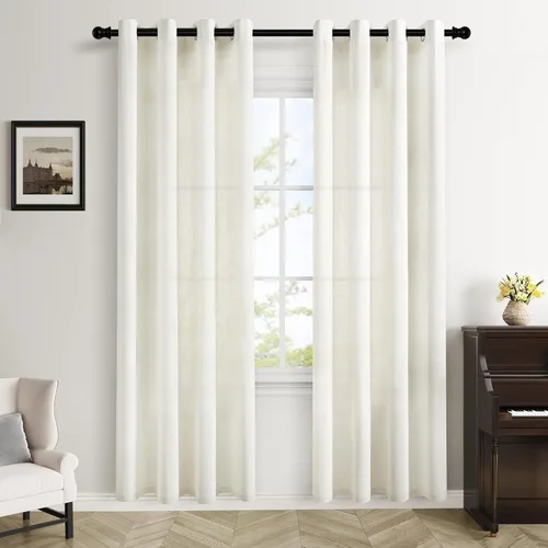 Vista 49 de Cortinas de lino negro para dormitorio y sala de estar de 84 pulgadas de largo, juego de 2 paneles, para habitación de niños, filtro de luz